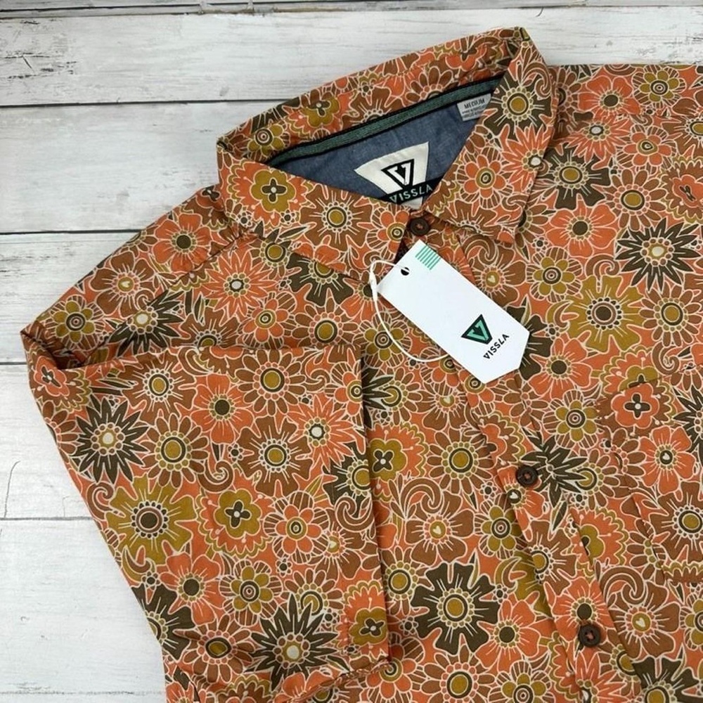 VISSLA Orange Floral Button-Down Shirt